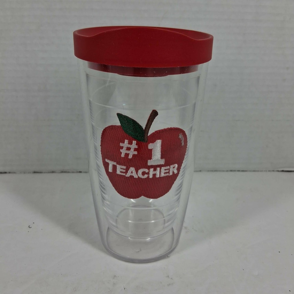 Tervis 16oz Insulated Tumbler with Red Lid #1 Teacher Apple Patch Clear Cup‎